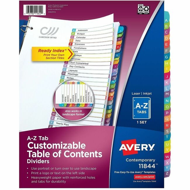 Avery Products Corporation Dividers A-Z 26TABS Arched AVE11844