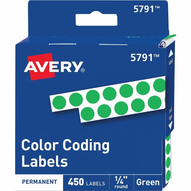 Avery Products Corporation Label Round 1/4" Green 450 Count AVE05791