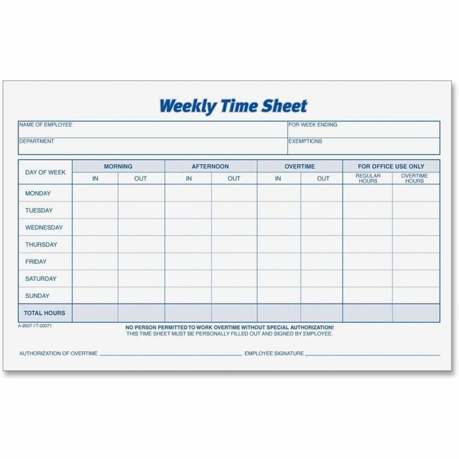 TOPS Products Form Timesheet Weekly 5.5X8.5 TOP30071