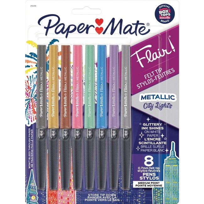 Newell Brands Paper Mate Pen Flair Metalic 8 Count Astd PAP2134319