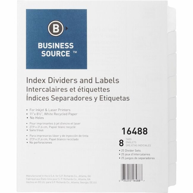 Business Source Dividers Index Unpnchd 8TAB BSN16488
