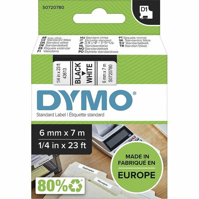 Newell Brands DYMO Cartridge Tape 1/4" Black/Whit DYMS0720780