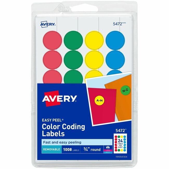 Avery Products Corporation Label Round 3/4"DIA Assorted AVE05472