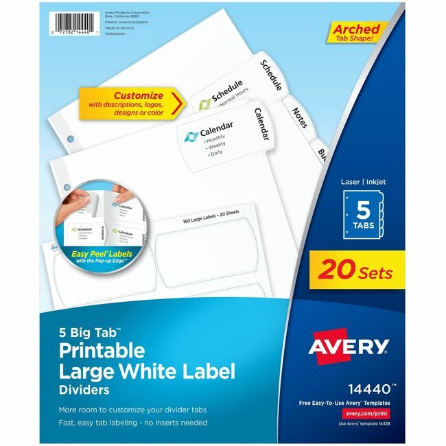 Avery Products Corporation Dividers Ezpeel Large 5TB 20 Pack AVE14440