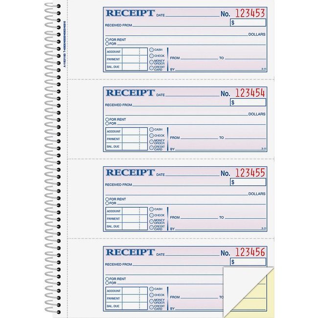 Adams Business Forms Book Receipt 2PT Spiralbnd ABFSC1182