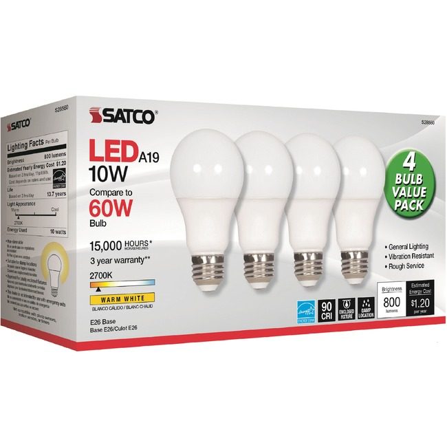 Satco Products, Inc. Bulb Led A19 10W 2700K 4 SDNS28560