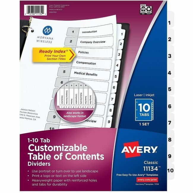 Avery Products Corporation Dividers Index Ready 1-10 AVE11134