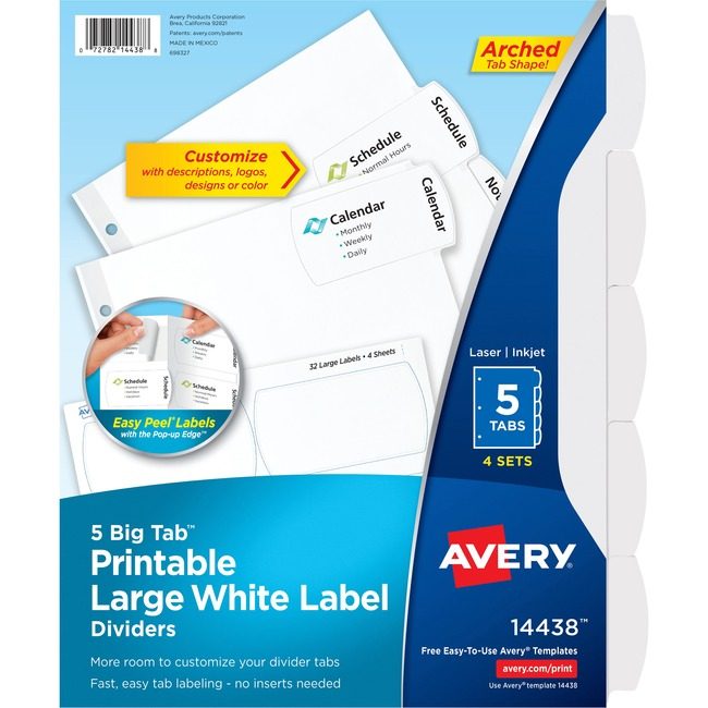 Avery Products Corporation Dividers Ezpeel Large 5TB 4 Pack AVE14438