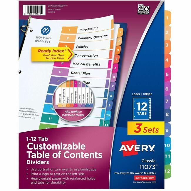 Avery Products Corporation Paper Divider 12TAB AVE11073