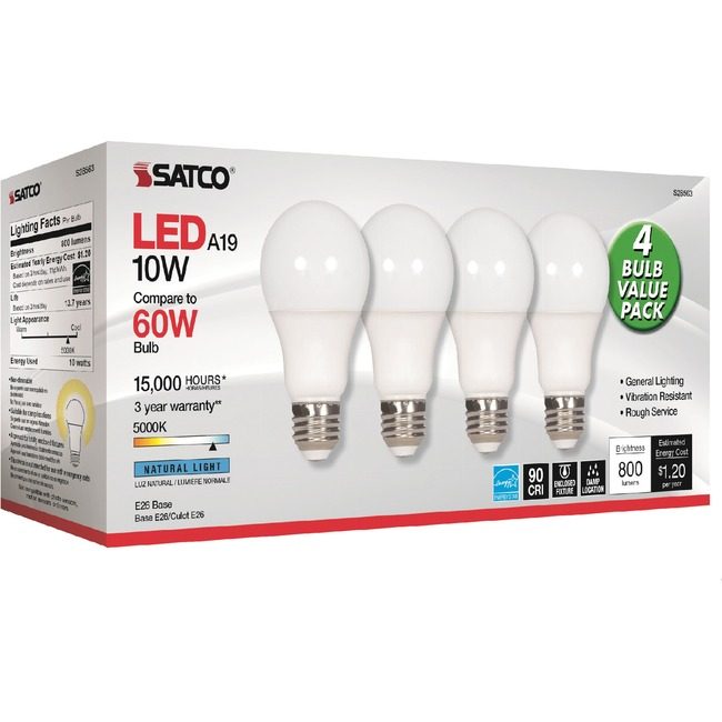 Satco Products, Inc. Bulb Led A19 10W 5000K 4/PK SDNS28563