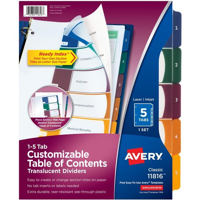 Avery Products Corporation Index Rdy 5TAB Toc Tran Mi AVE11816