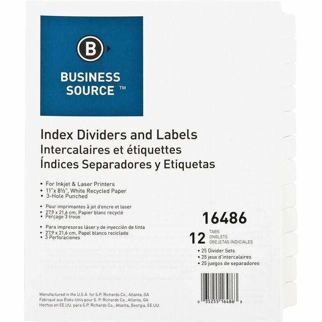Business Source Dividers Index Punchd 12TAB BSN16486