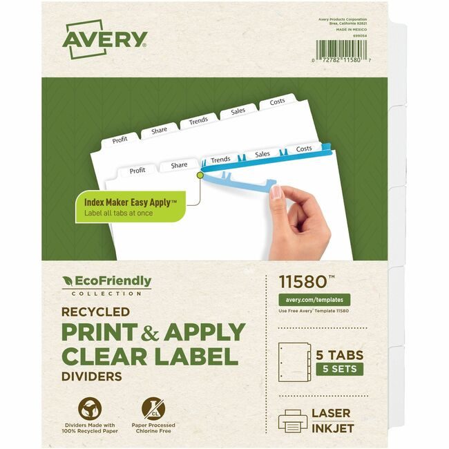 Avery Products Corporation Dividers Index Clear 5TAB 5ST AVE11580