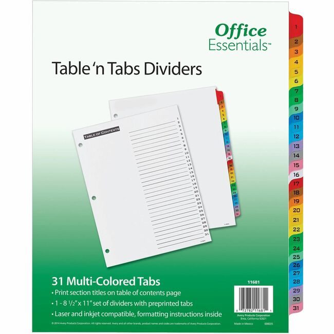 Avery Products Corporation Index Tbl Ntab 1-31 Mi AVE11681
