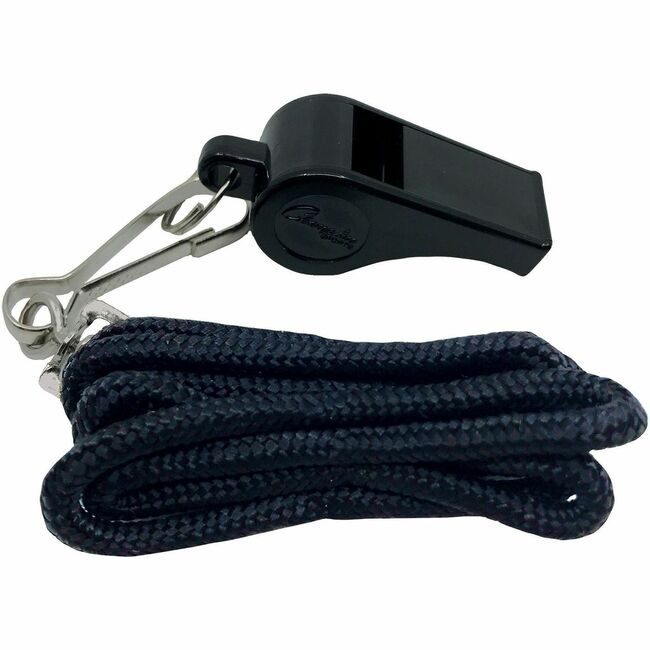 Champion Sports Whistle W/Lanyard Black CSIBP601