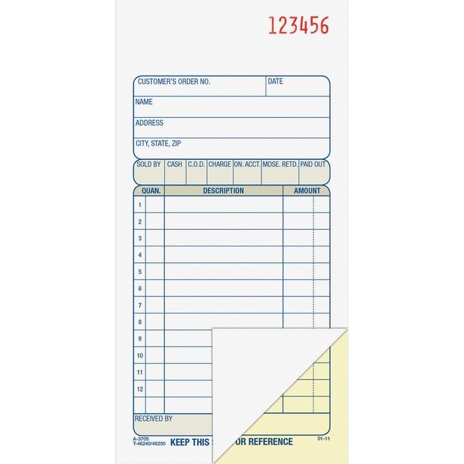 Adams Business Forms Book Sales Order 2PT 3.5X7 ABFDC3705