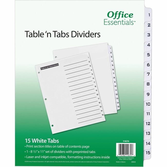 Avery Products Corporation Index Tbl Ntab 15TAB Mi AVE11674