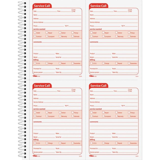 TOPS Products Book Service Call 2-PART TOP4100