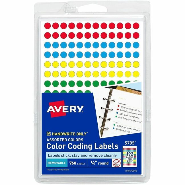 Avery Products Corporation Label Round 1/4" Assorted 768 Count AVE05795