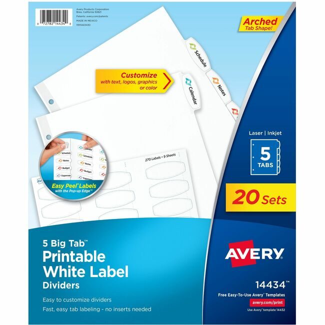 Avery Products Corporation Dividers Ez-Pl Lbl 5TB 20 Pack AVE14434