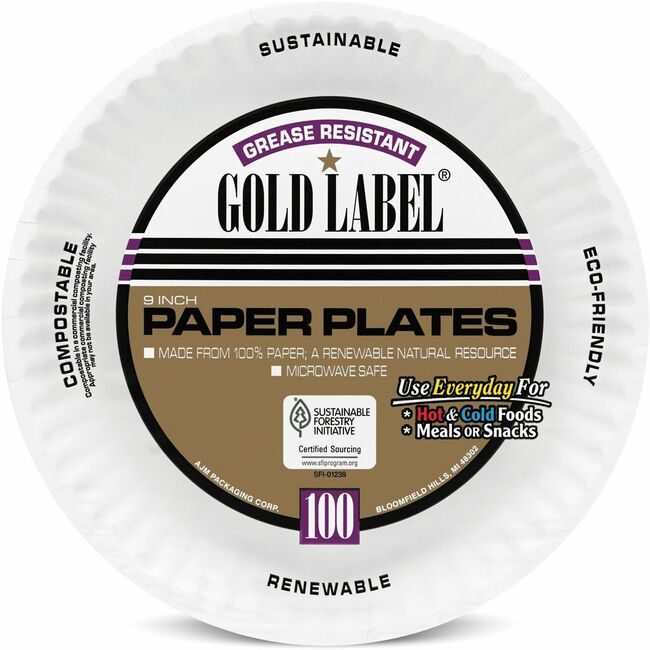 AJM Packaging Corporation Plate Paper Coated 9" We AJMCP9GOEWH