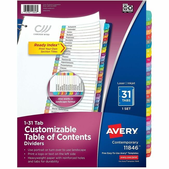 Avery Products Corporation Dividers 1-31 31ARCHTABS AVE11846