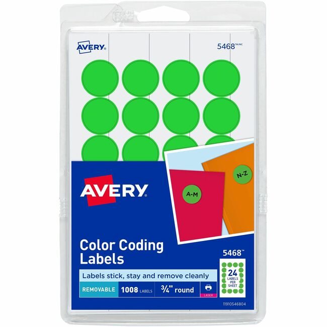 Avery Products Corporation Label Round 3/4"DIA Neon Gn AVE05468