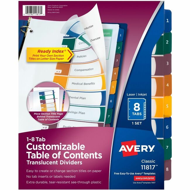 Avery Products Corporation Dividers Toc Plastc 8TAB AVE11817