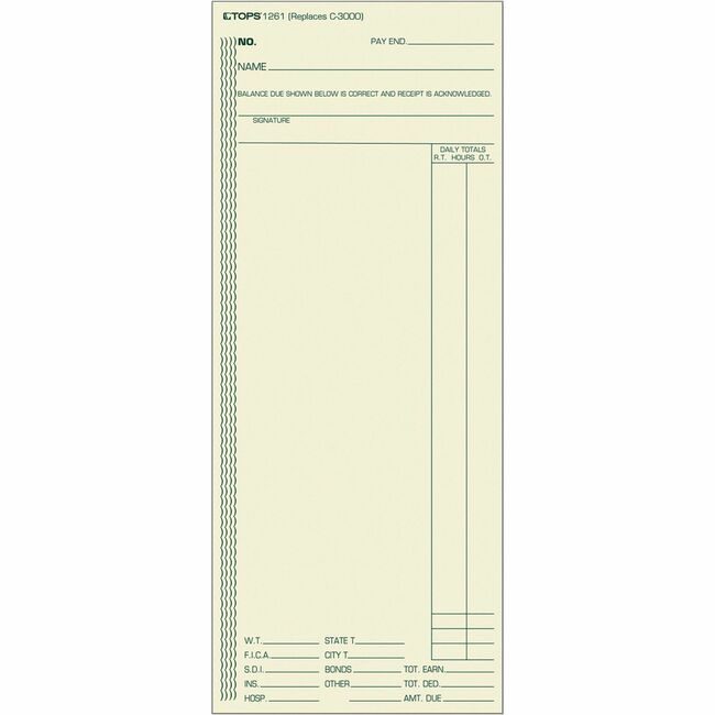 TOPS Products Form Time Card Wk 3-3/8X8.2 TOP1261