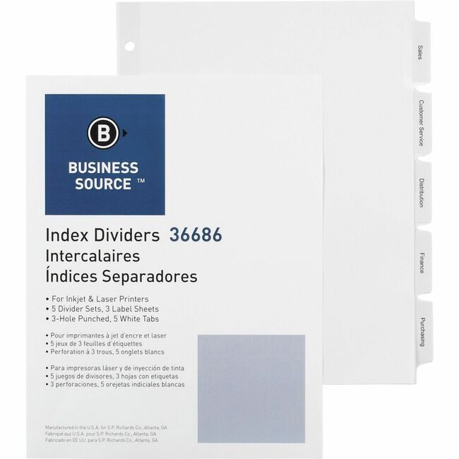 Business Source Divider Index Punched 5TAB BSN36686