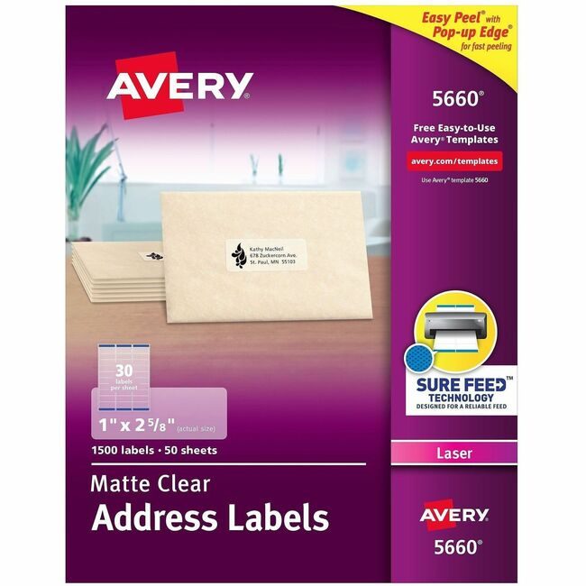 Avery Products Corporation Label Ezpeel Laser 1X2.6 Clear AVE5660