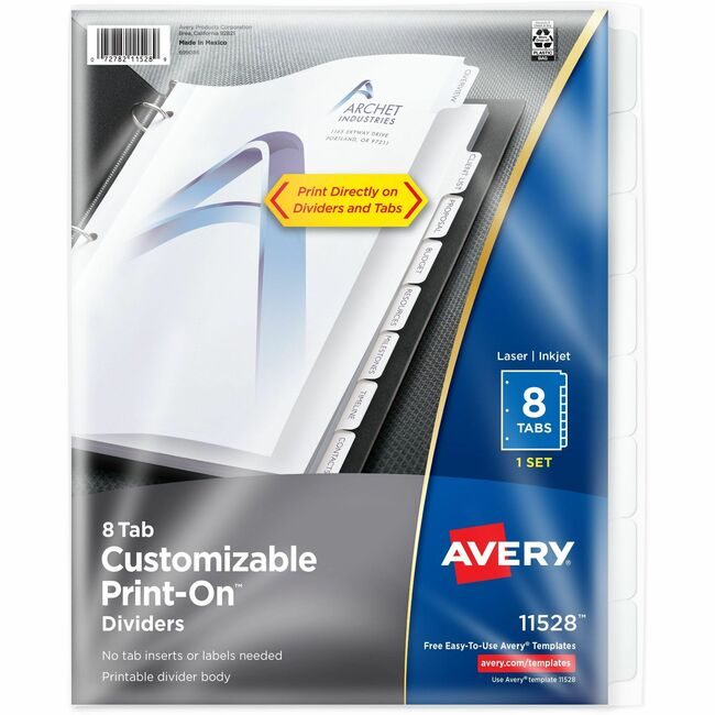 Avery Products Corporation Dividers 8TAB Customizable AVE11528