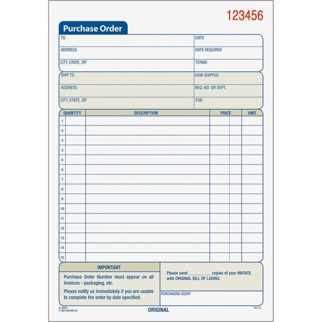 TOPS Products Form Purchs Order 2PT 5.5X8 TOP46140