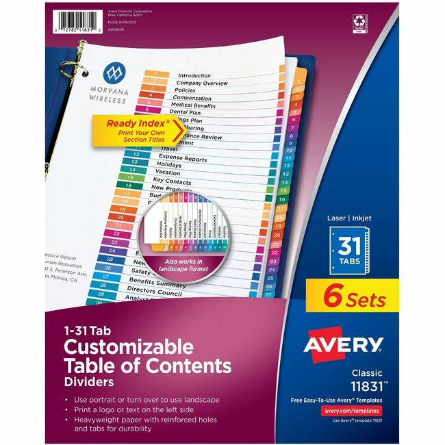 Avery Products Corporation Divider Ri 1-31TB Mc 6 Pack AVE11831