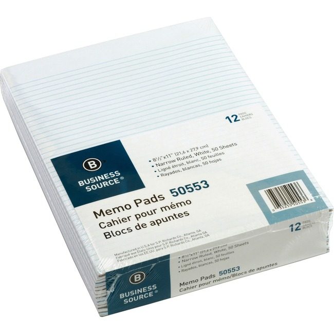 Business Source Pad Memo 8.5X11 Nrrw Rld We BSN50553