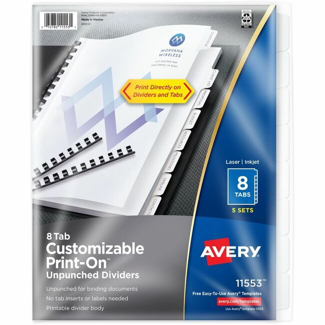 Avery Products Corporation Dividers Print-On 8TAB We AVE11553