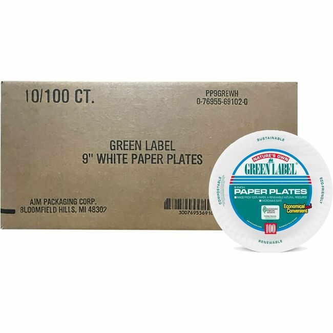 AJM Packaging Corporation Plates 9"GREEN LABEL Paper AJMPP9GREWH