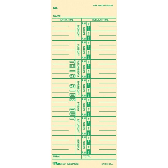TOPS Products Form Time Card 3.5X9 TOP12593