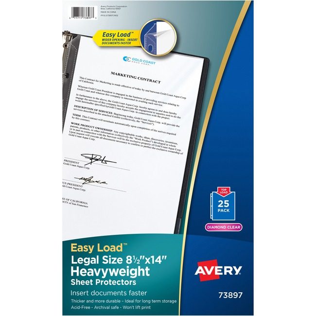 Avery Products Corporation Protector Sheet Legal 25 Clear AVE73897