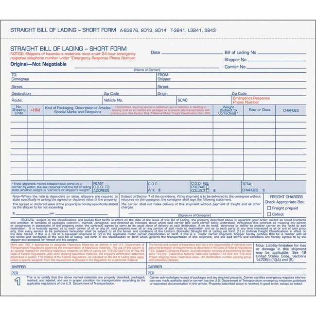 TOPS Products Form Billoflading 3PT 8.5X7 TOP3841