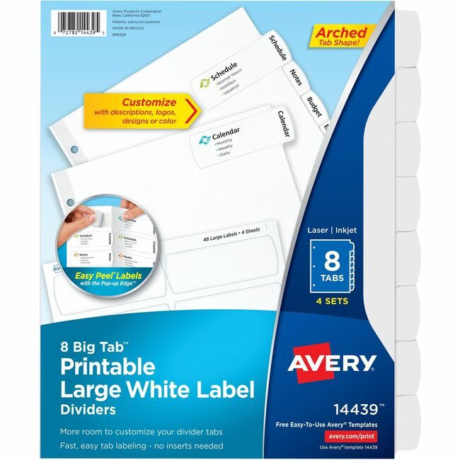 Avery Products Corporation Dividers Ezpeel Lbl 8TB 4 Pack AVE14439