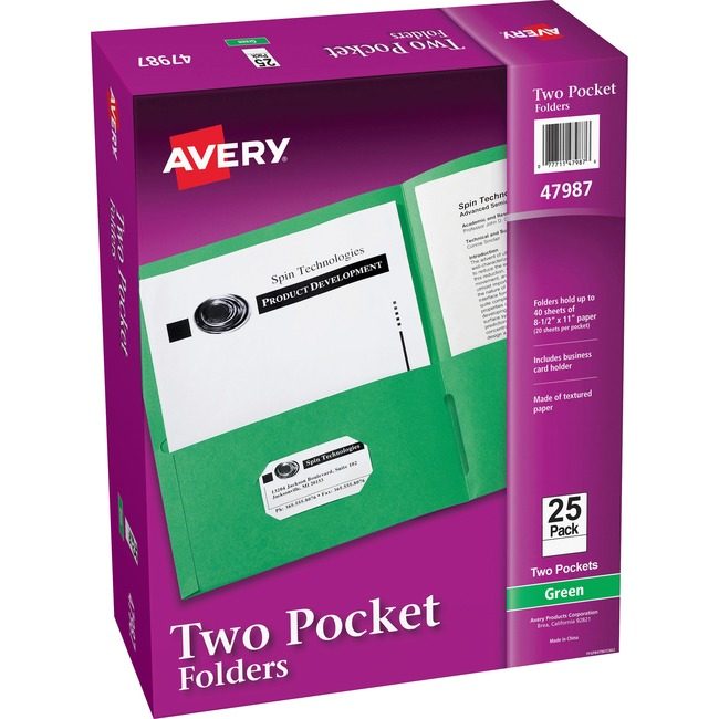 Avery Products Corporation Folder 2-POCKET Letter Green AVE47987