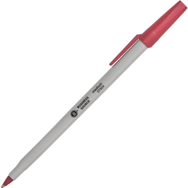 Business Source Pen Ballpoint Stick Medium Red BSN37504