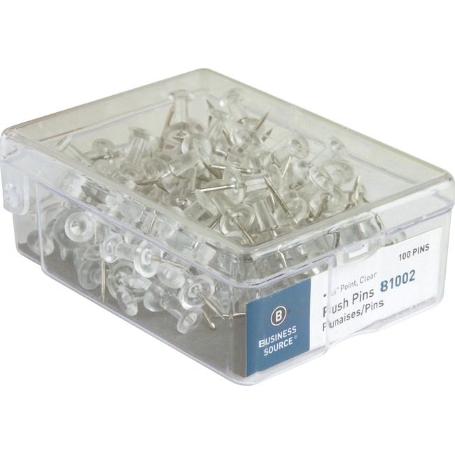 Business Source Pin Push Clear 100/BX BSN81002