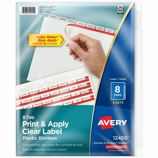 Avery Products Corporation Dividers Indx Plastic 8TAB Clear AVE12450