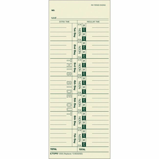 TOPS Products Form Time Card Wk 3.5X9 TOP1256