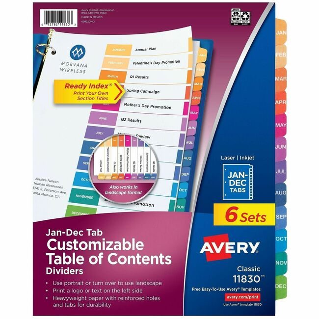 Avery Products Corporation Divider Ri Months Mc 6 Pack AVE11830