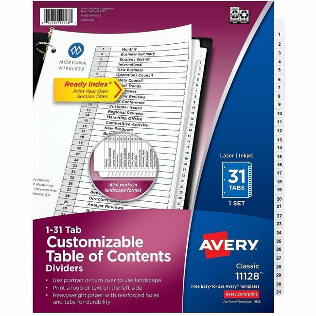 Avery Products Corporation Dividers Index Ready 1-31 AVE11128