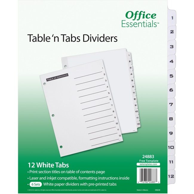 Avery Products Corporation Oe Divider Bw 12TAB 6 Pack AVE24883