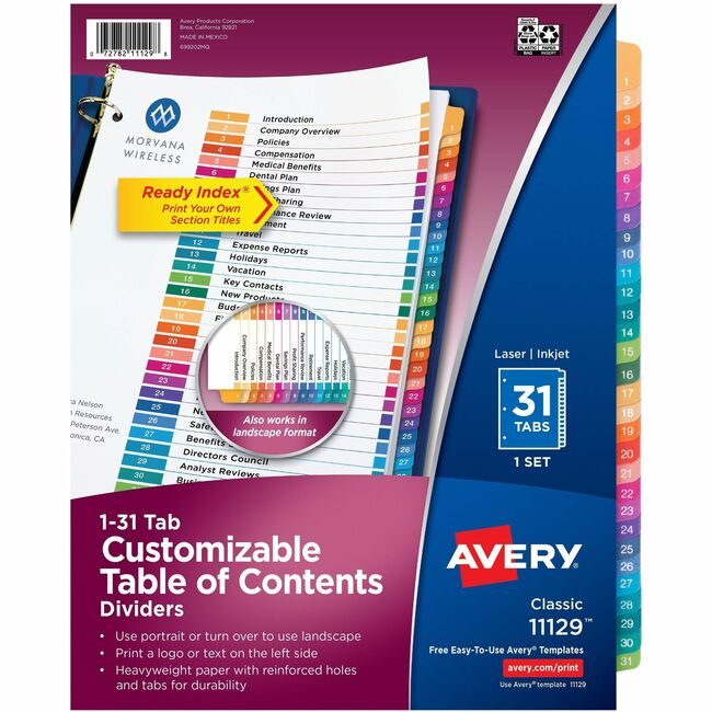 Avery Products Corporation Dividers Index Ready 1-31 AVE11129